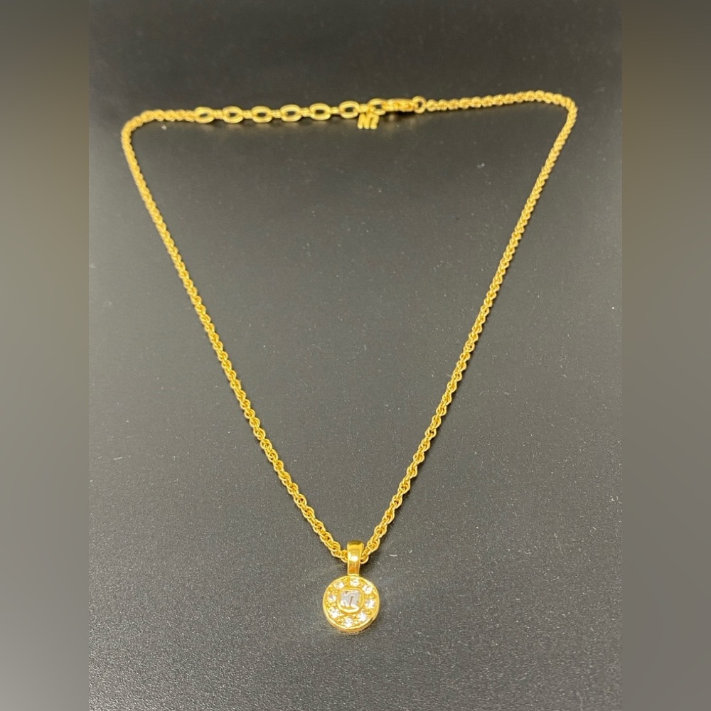 Nina Ricci Gold Tone Rhinestone Necklace With Pendant